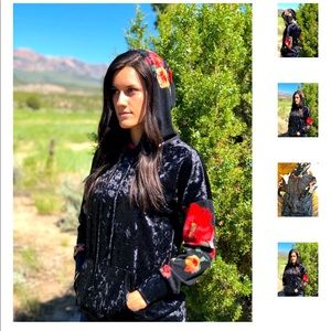 Black velvet floral hoodie